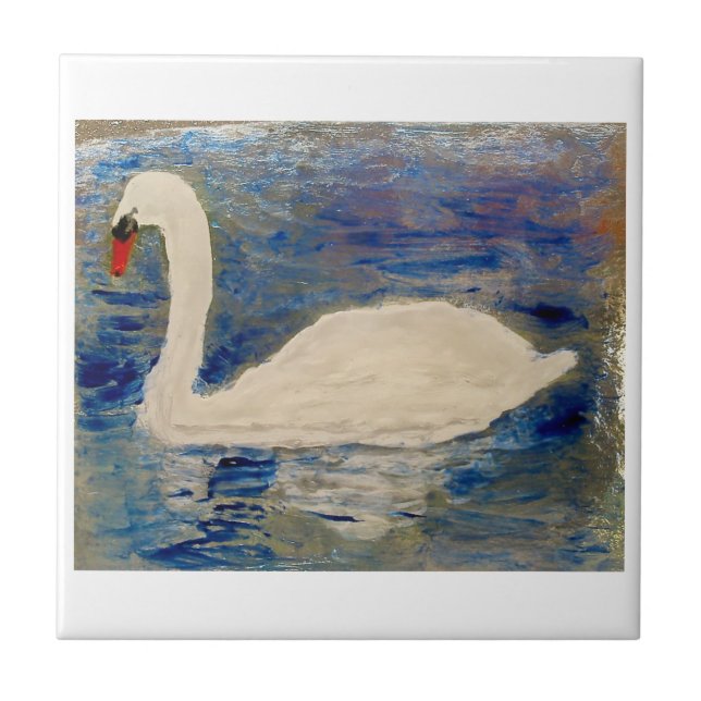 Bird Painting Swan Reflections Tile (Front)