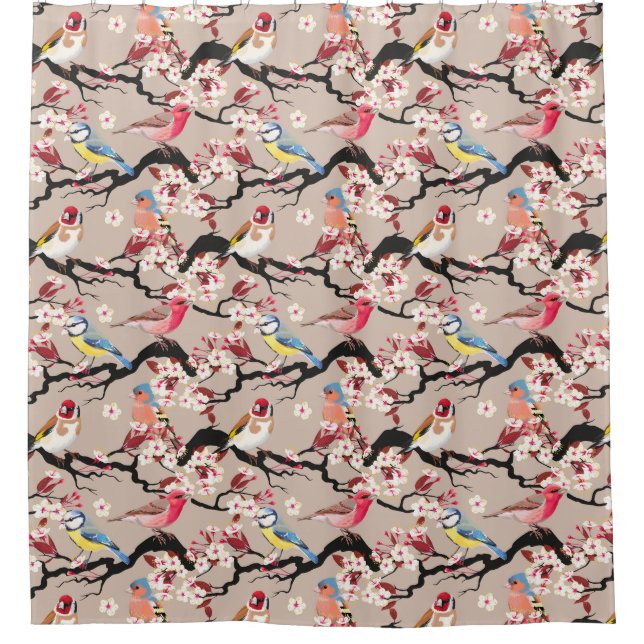 Bird Pattern Shower Curtain (Front)