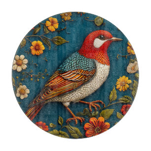 Bird Perched Amongst Colourful Flowers Cutting Board