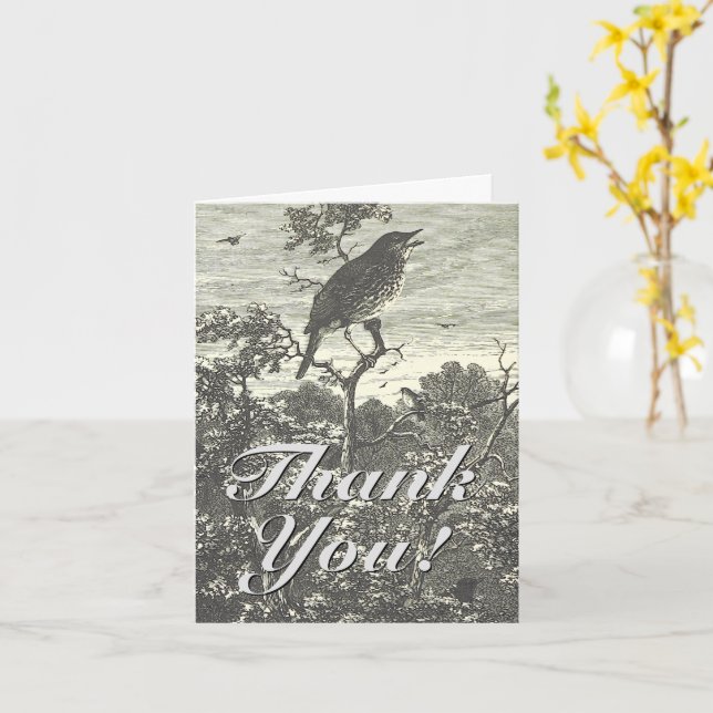 Bird Perched on a Branch "Thank You!" Card (Yellow Flower)