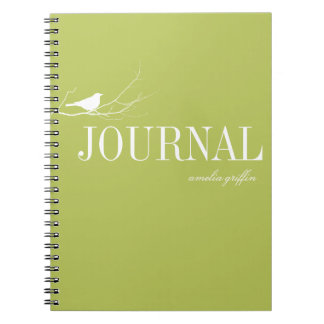 Bird perched on tree branch green custom journal