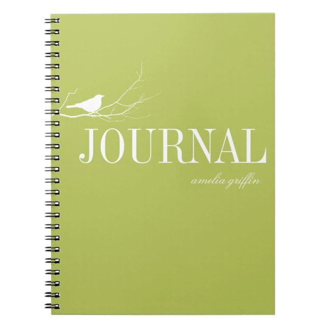 Bird perched on tree branch green custom journal (Front)
