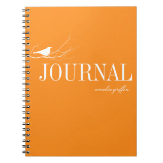 Bird perched on tree branch orange custom journal