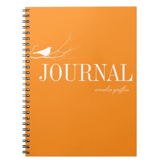 Bird perched on tree branch orange custom journal (Front)