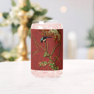 Bird & Plant Janpanese Ornamental Art Can Glass