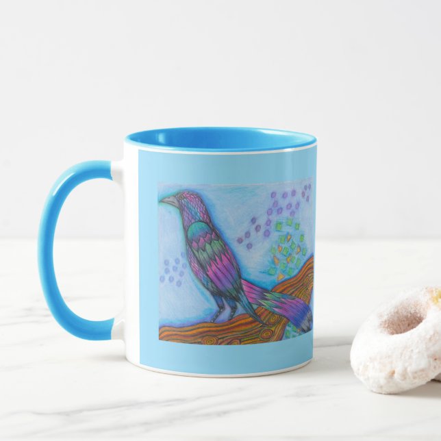 Bird Print Coffee Mug With Great Tailed Grackle (With Donut)