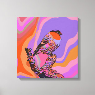 BIRD PURPLE & PINK PRINT ON STRETCHED CANVAS