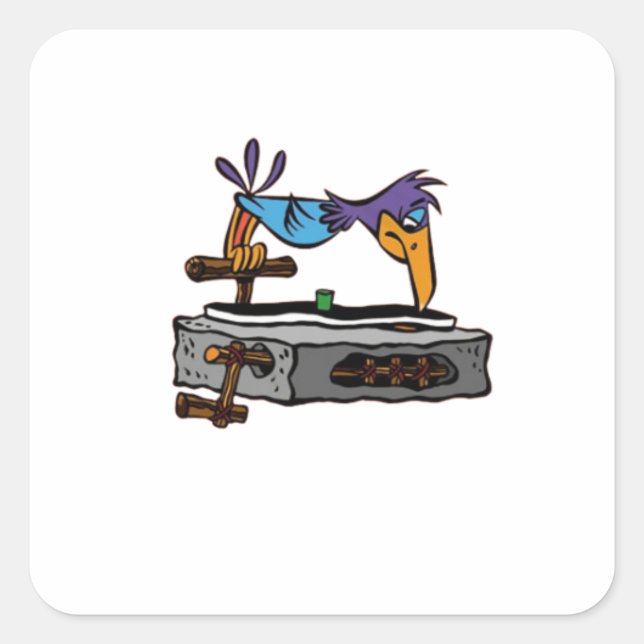 Bird Record Player Square Sticker (Front)
