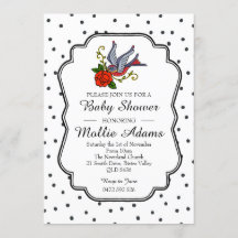 Bird Rockabilly Baby Shower Invite Invitation