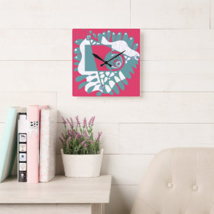 Bird’s Nest - Crimson Grey Square Wall Clock
