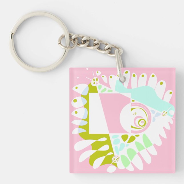 Bird’s Nest - Flamingo Pink White  Key Ring (Front)