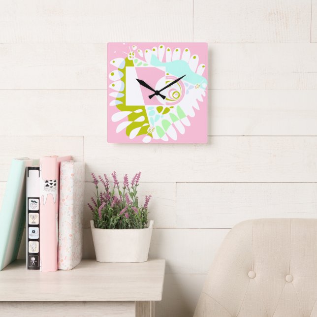 Bird’s Nest - Flamingo Pink White  Square Wall Clock (Reading Room)