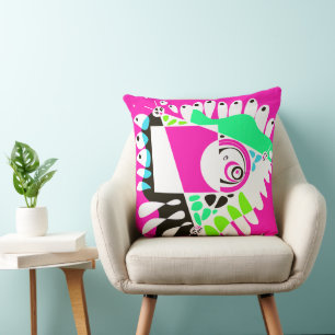 Bird’s Nest - Fuchsia White Cushion