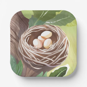 Bird’s Nest Watercolor Eggs Nature Paper Plate