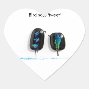 Bird says tweet blue stripe glass heart sticker