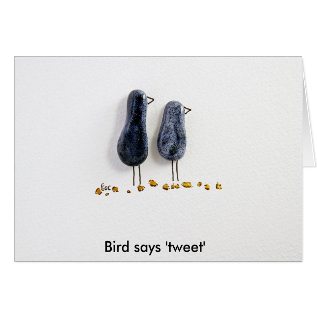 Bird says 'tweet' cute blue ceramic couple (Front Horizontal)
