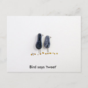 Bird says 'tweet' cute blue ceramic couple postcard