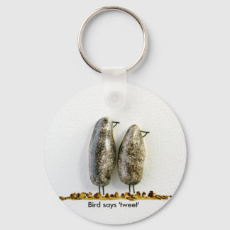 Bird says 'tweet' cute haematite couple key ring