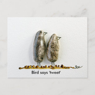 Bird says 'tweet' cute haematite couple postcard