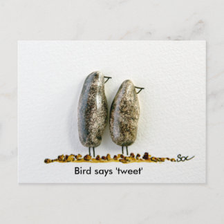 Bird says 'tweet' cute haematite couple postcard
