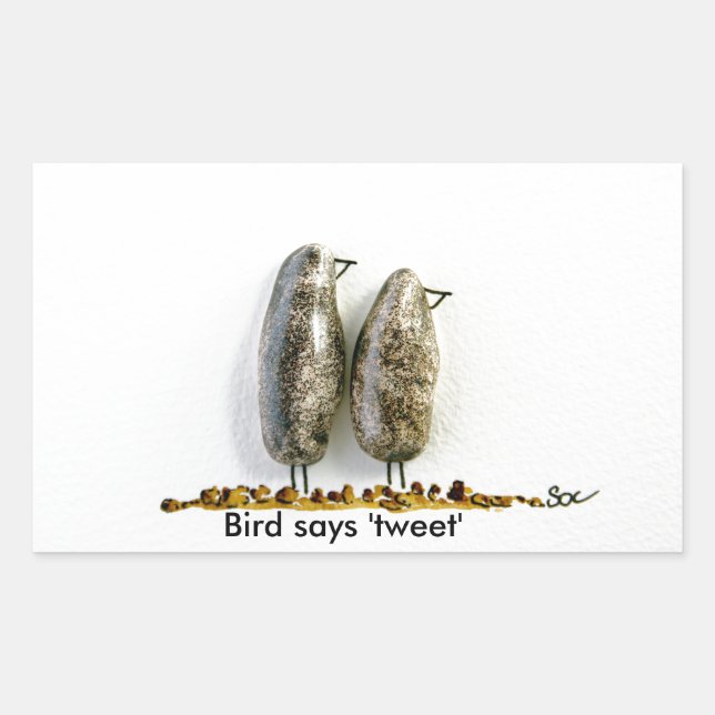 Bird says 'tweet' cute haematite couple rectangular sticker (Front)