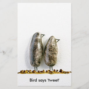 Bird says 'tweet' cute haematite couple stationery