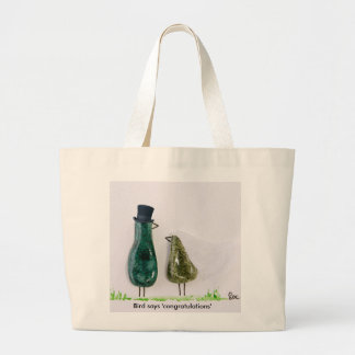 Bird says tweet fun Wedding bride and groom Large Tote Bag