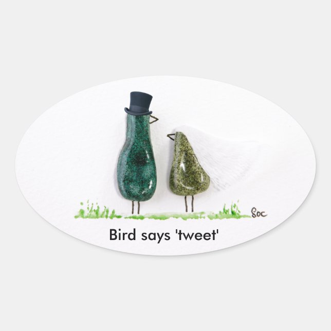 Bird says 'tweet' oval sticker (Front)