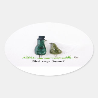 Bird says 'tweet' oval sticker