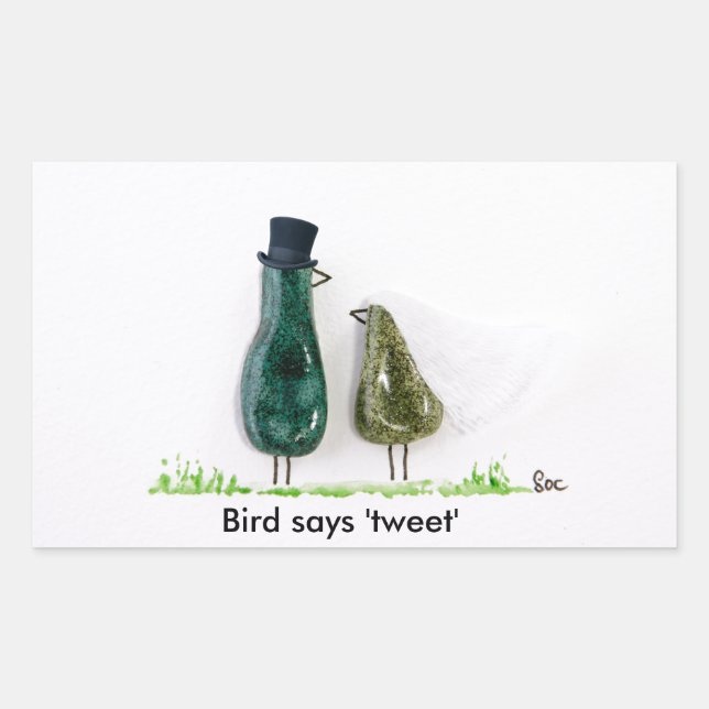 Bird says 'tweet' rectangular sticker (Front)