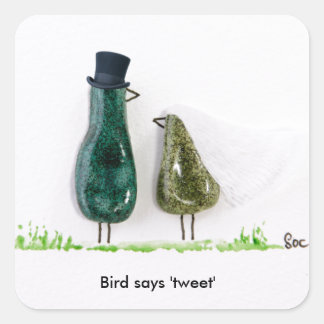 Bird says 'tweet' square sticker