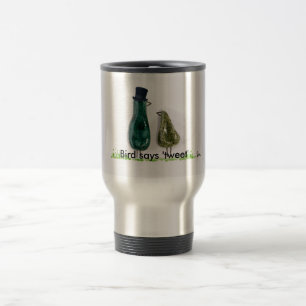 Bird says 'tweet' travel mug