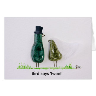 Bird says 'tweet' wedding green ceramic couple