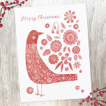Bird Scandinavian Holiday Postcard<br><div class="desc">Scandinavian folk art style red and white festive Christmas card.  Change or remove the greeting on the front and your address on the back to personalise. Original art by Nic Squirrell.</div>