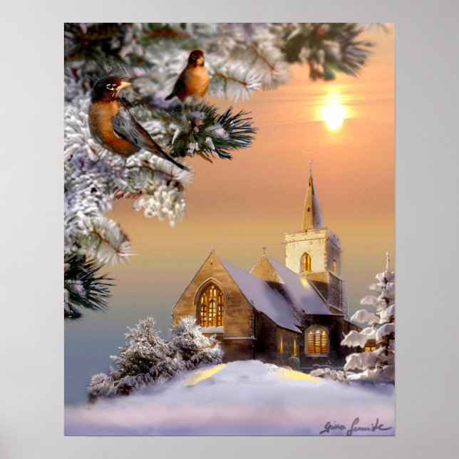 Bird scene, Winter Sanctuary Poster (Front)
