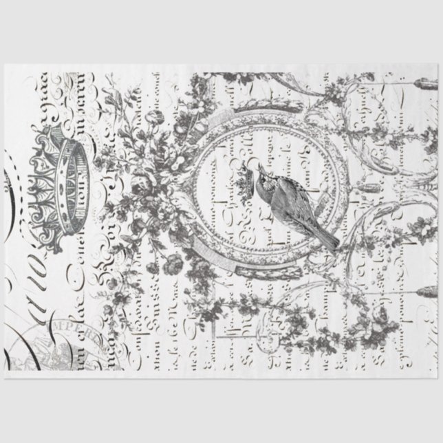 Bird Script Decoupage Paper (Front)