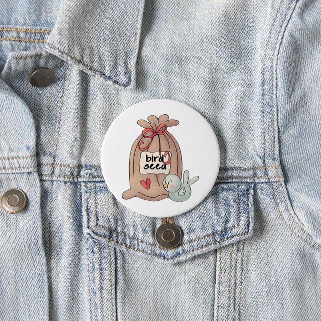 Bird Seed Bag with Bow and Heart  7.5 Cm Round Badge (Creator Uploaded)