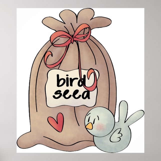 Bird Seed Bag with Bow and Heart  Poster (Front)