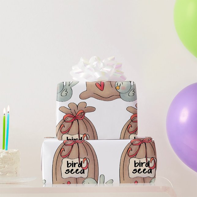 Bird Seed Bag with Bow and Heart  Wrapping Paper (Creator Uploaded)