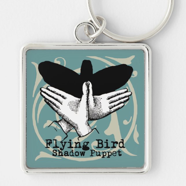 Bird Shadow Puppet Hand Vintage Key Ring (Front)
