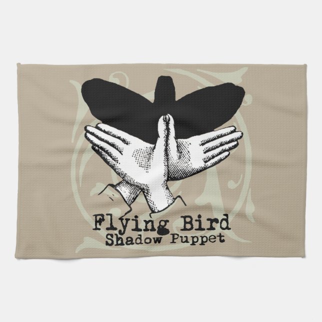 Bird Shadow Puppet Hand Vintage Tea Towel (Horizontal)