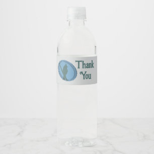 Bird Silhouette Appreciation Blue Grey Thank You Water Bottle Label