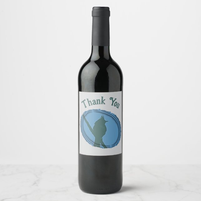 Bird Silhouette Appreciation Blue Grey Thank You Wine Label (Front)