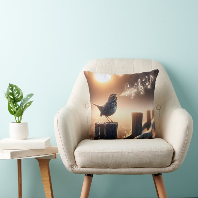 Bird Singing A Song On A Fencepost Cushion (Chair)