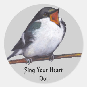 Bird Singing: Sing Your Heart Out: Oil Pastel Art Classic Round Sticker