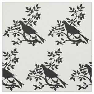 Bird Sitting on Tree Branch Silhouette Fabric