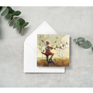 Bird Song, girl playing the violin Holiday Card