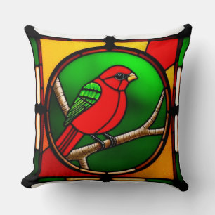 🕊️ Bird Stained Glass Art Floral Decor 🌸 Cushion