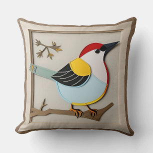 Bird Stylised Paper Artwork Cushion