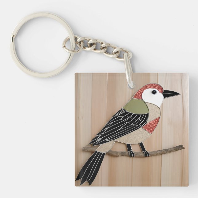 Bird Stylised Paper Artwork Key Ring (Front)